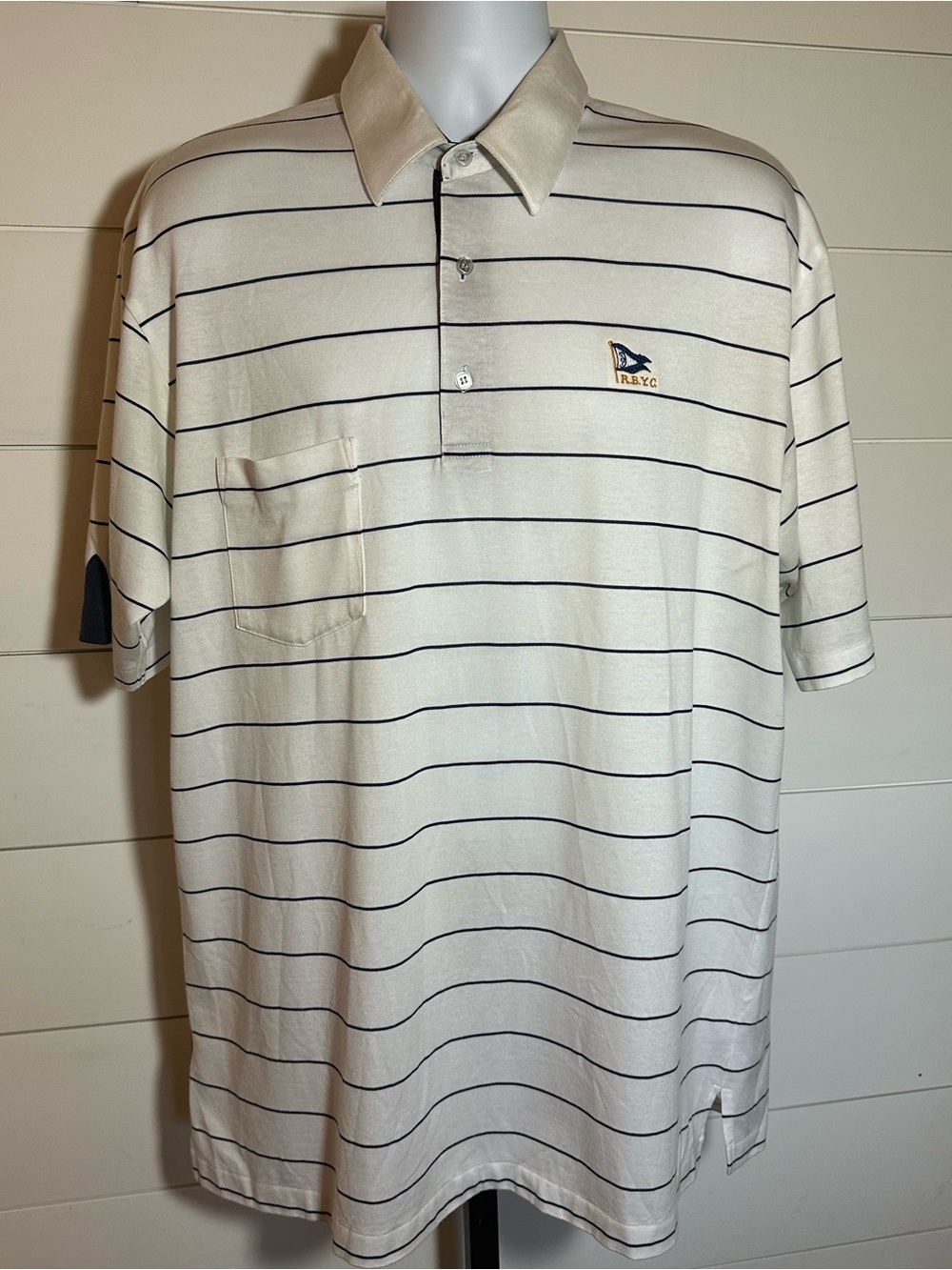 Mens White Striped Polo Shirt